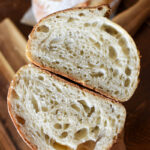 the open crumb of white sourdough bread